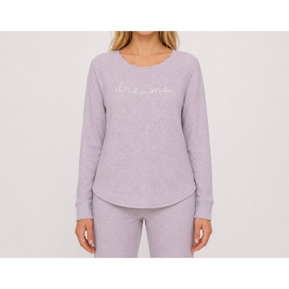 Laura Ashley Lavender Ribbed Pajama Top "Dreams" Embroidered Sleep Lounge Set XL